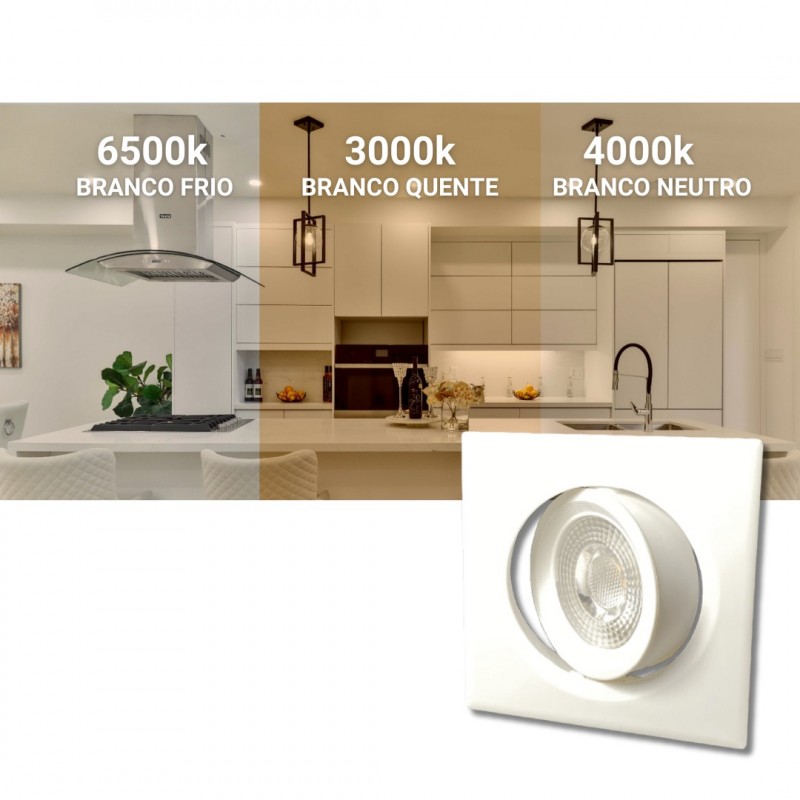 Spot Led Direcionável  3 Cores Quadrado 5W 3000k / 4000k / 6500k